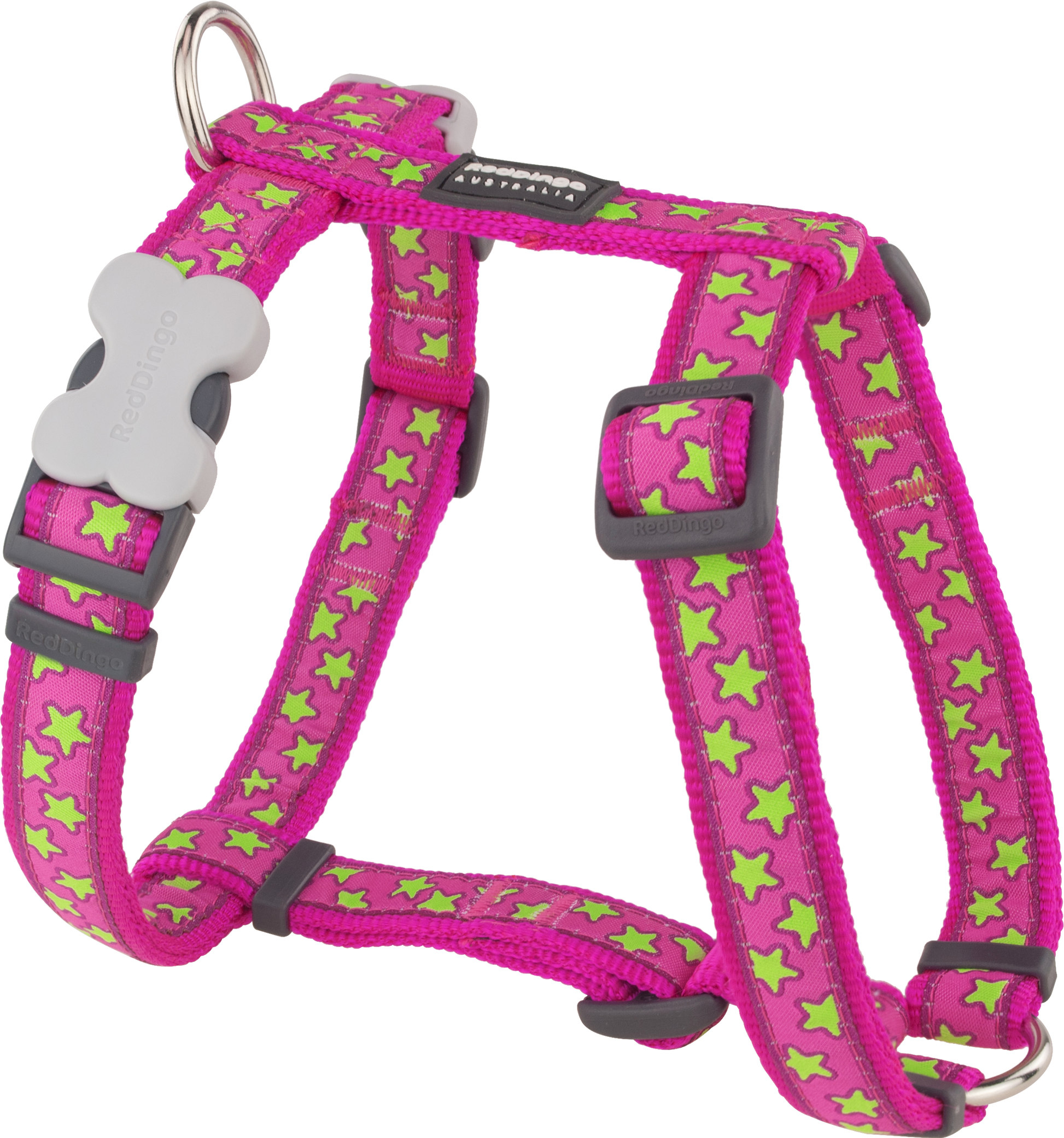 Red Dingo suņu krūšu siksna ''laima krāsas zvaigznes'' rozā