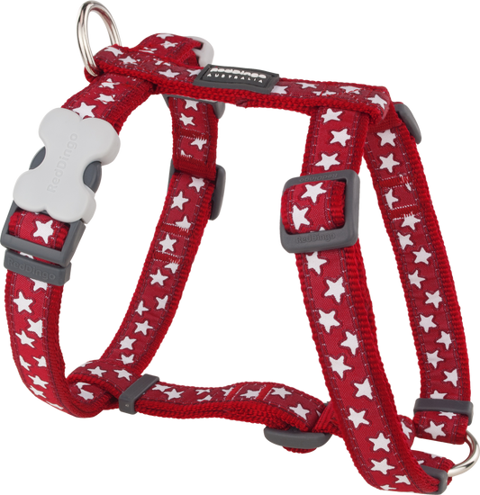 Red Dingo suņu krūšu siksna sarkana ar baltām zvaigznēm