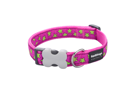 Dog collar "Lime colored stars" pink