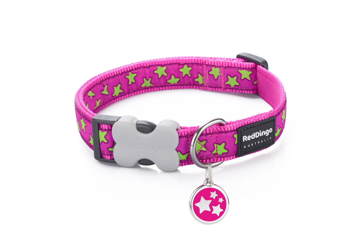 Dog collar "Lime colored stars" pink