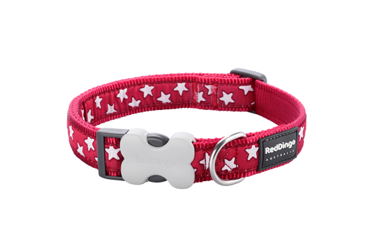 Dog collar ''White Stars'' red