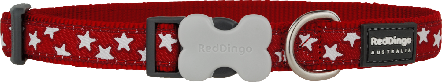 Dog collar ''White Stars'' red