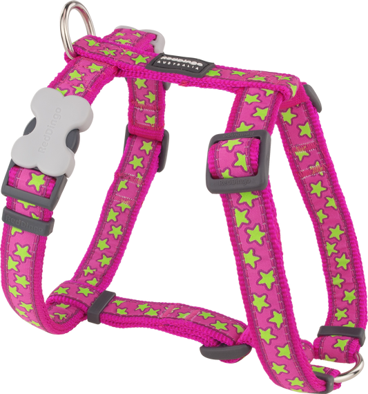 Dog harness ''Lime colored stars'' red